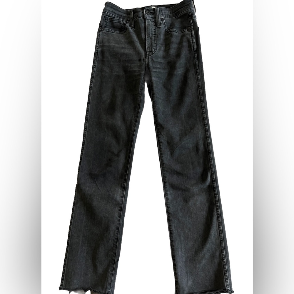 MADEWELL STOVEPIPE Faded Black Gray Crop Denim Jeans Frayed Hem  Size 23 26x26